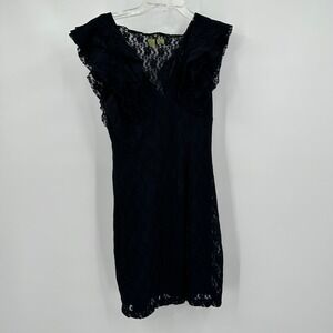 Womens Old Money Lace Ruffle Dress Size M Minimalist Cottage Noir Evening Black
